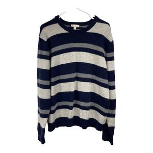 GAP Men's Size XL Luxury Lambswool Sweater Blue Gray Striped Warm Winter Knit